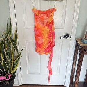 Vibrant Orange and Pink Strapless Dress